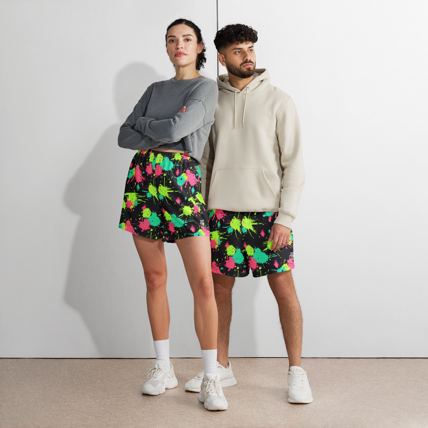 Splatter Burst (Neon) Unisex Long Shorts