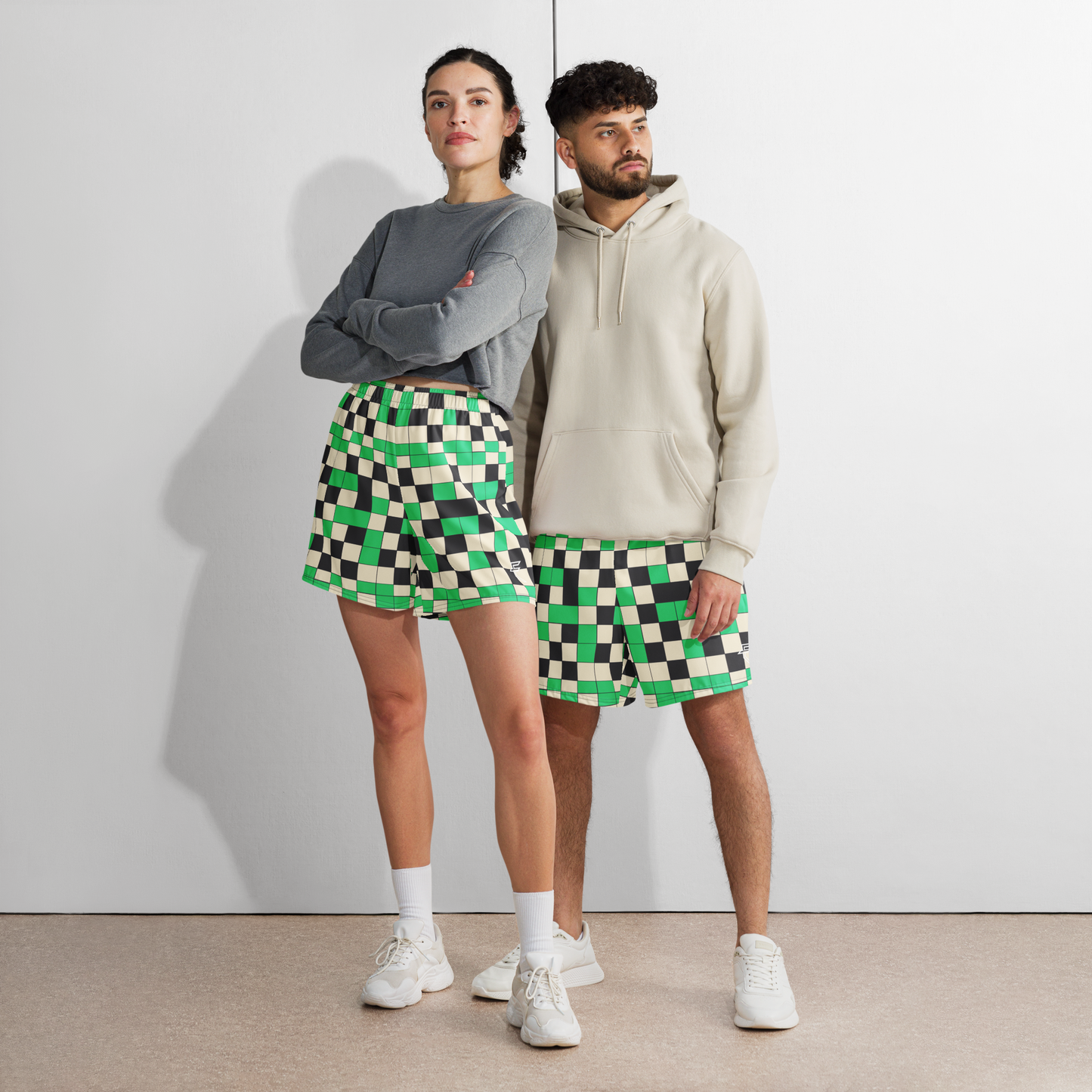 Green "Checked" Uni-Sex Long Shorts